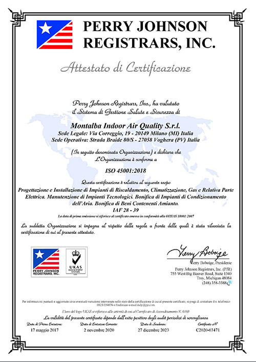 CERTIFICATO MONTALBA INDOOR ISO 45001